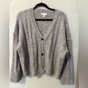 Topshop knit fluffy v-neck cardigan in gray